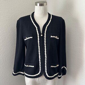 St. John Collection By Marie Gray Full Zip V Neck Blazer Knit Black 8